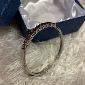 Elegant Silver and Red Gemstone Bracelet